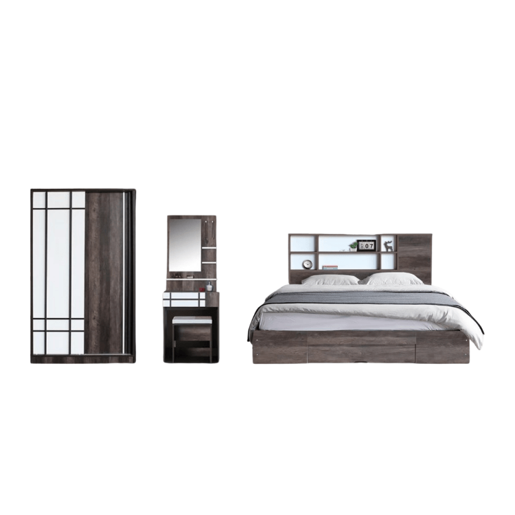 ชุดห้องนอน + ที่นอน PVC 5 ฟุต WISDOM DESIGN FURNITURE รุ่น NANA-M สี มอคค่า/ขาว ลิ้นชักท้ายเตียง_0